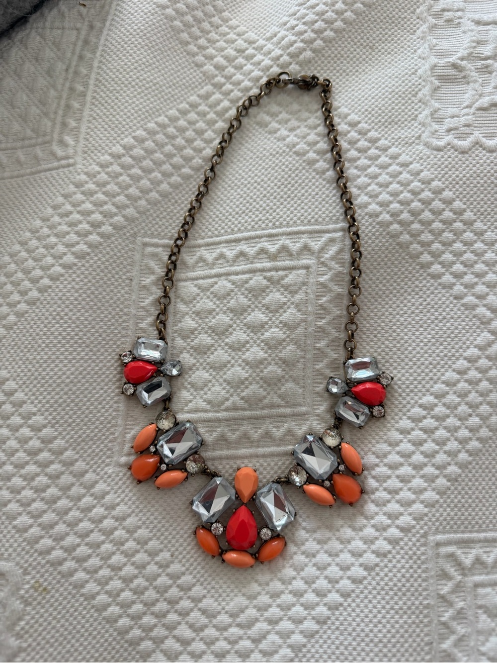 J. Crew Red and Peach Crystal Statement Necklace